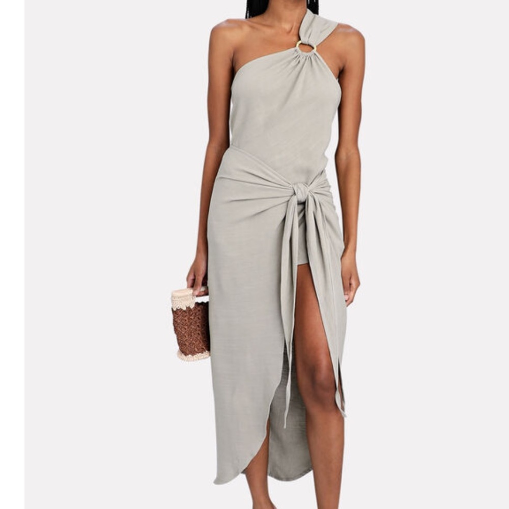 Khaki One-Shoulder Ruched Sheath Dress